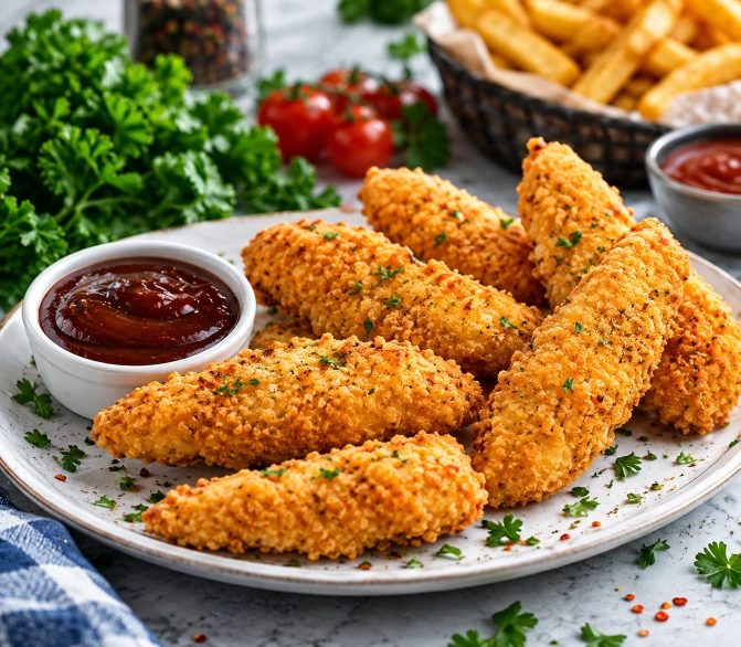 Cook Out fried chicken strips with barbecue sauce and fries