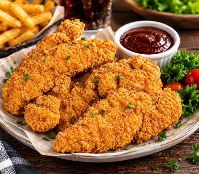 Cook Out chicken tenders with fries and dipping sauce