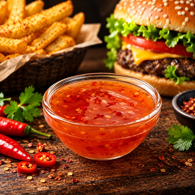 Cookout sweet chili sauce with fries and burger